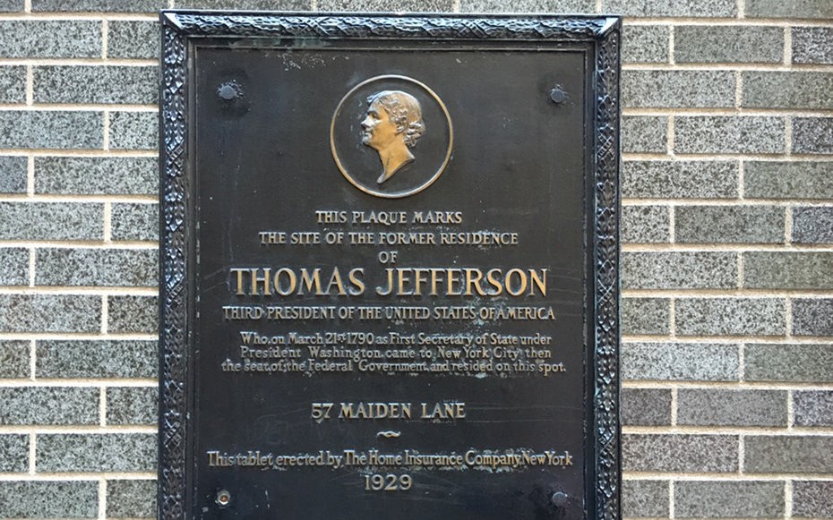 Thomas Jefferson Plaque at Maiden Lane