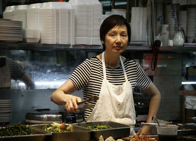 Woman serving food
