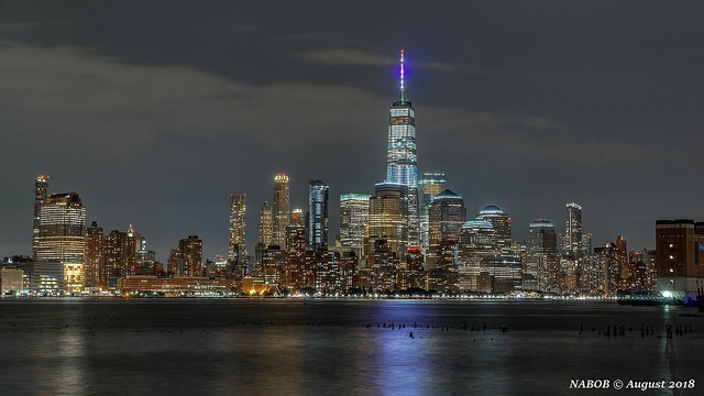 Manhattan, NY: Financial District viewed from Hoboken, NJ between rain drops